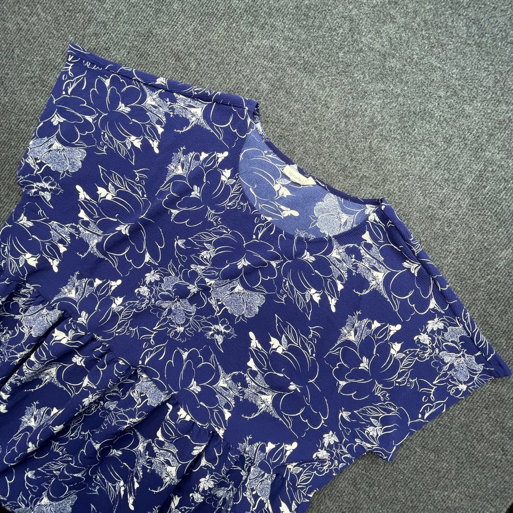 Loralette Womens 3X Plus Navy Floral Babydoll Dress Short Sleeve Pockets Boho